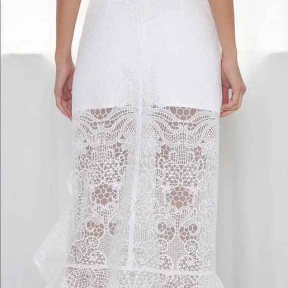 JAUS White Ruffle Midi Skirt Side Split Sheer Lace M/6 - Picture 7 of 7